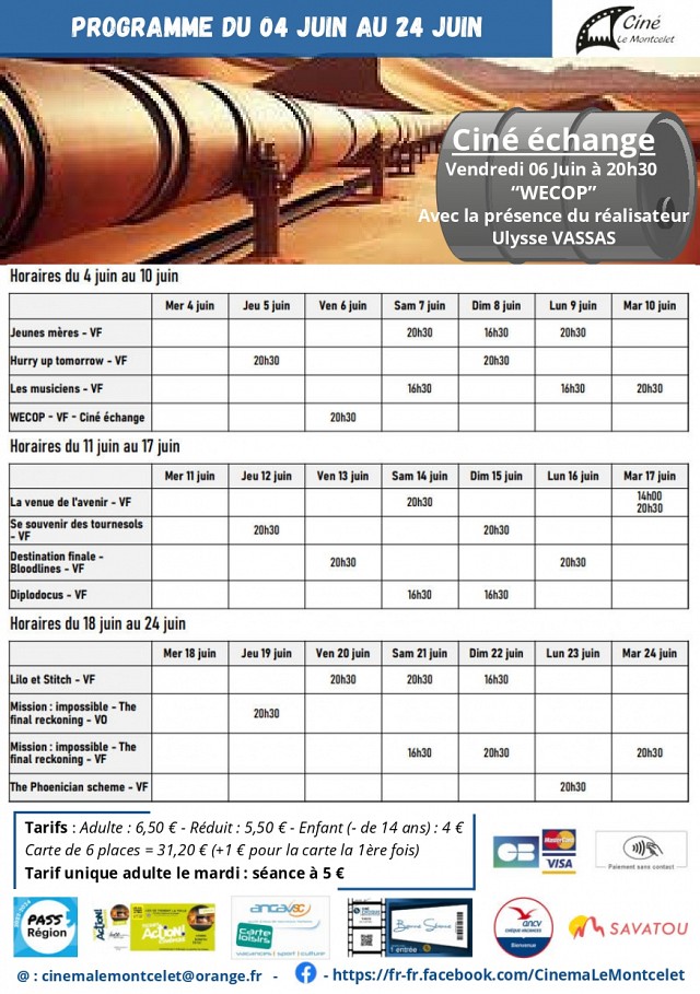 Programme du cinéma Le Montcelet du 4 au 24 juin_Entre-deux-Guiers