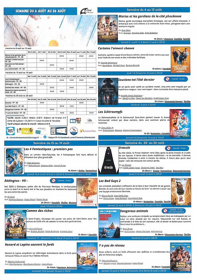 Programme du cinéma Le Montcelet du 6 au 26 août_Entre-deux-Guiers