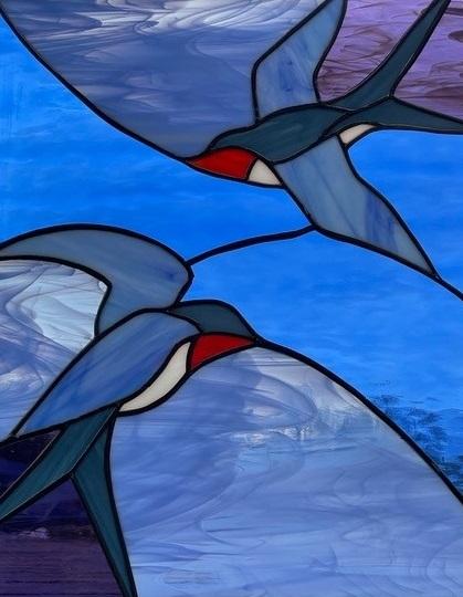 Tableau vitrail hirondelles - Agnèle