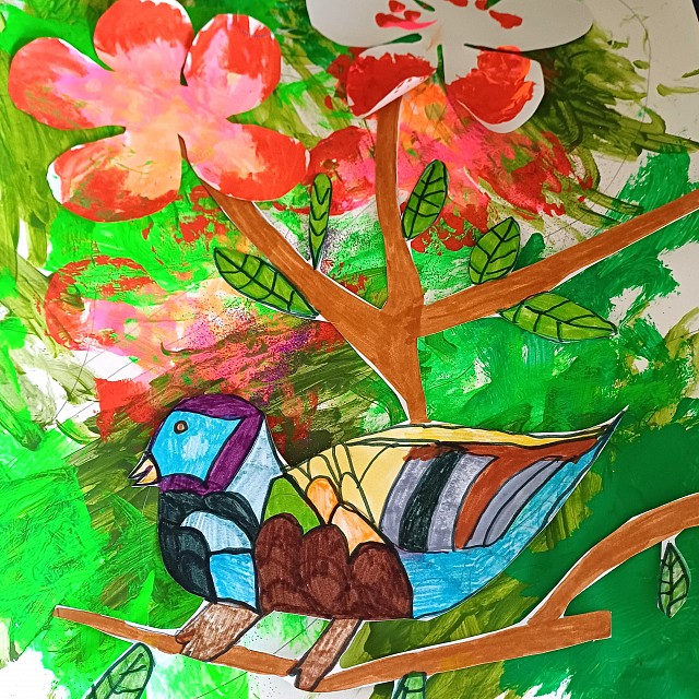 Peinture  d'un oiseau perché