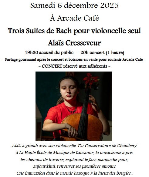 Concert de violoncelle à l'Arcade Café_Les Échelles