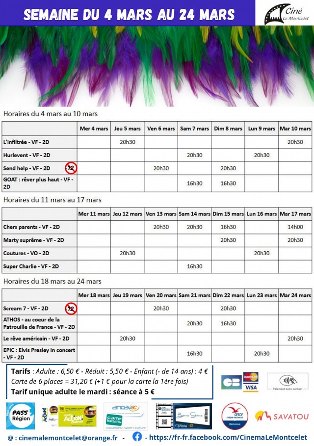 Programme du cinéma Le Montcelet du 4 au 24 mars_Entre-deux-Guiers